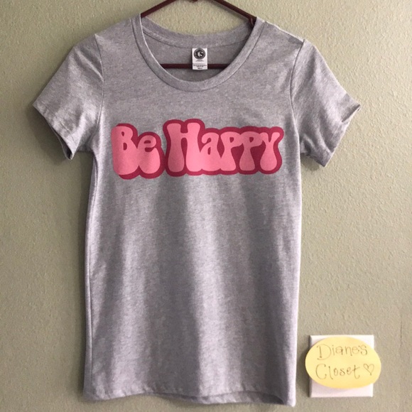 New Women’s “Be Happy” 70’s Bubble Graphic Crew Neck Love Tee - Picture 2 of 6